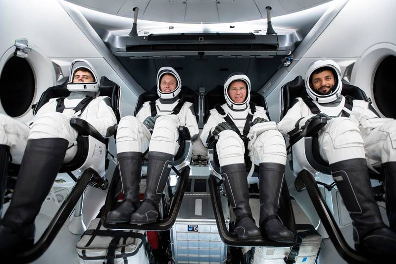 Dr Sultan Al Neyadi (right) in a Dragon capsule during a training session. Photo: NASA/SpaceX
